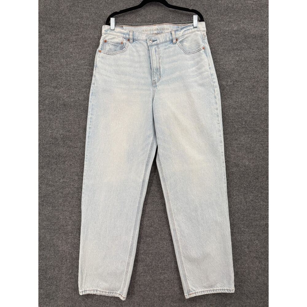 American Eagle Womens Highest Rise Baggy Straight Jeans Sz 14 Light Wash Strigid